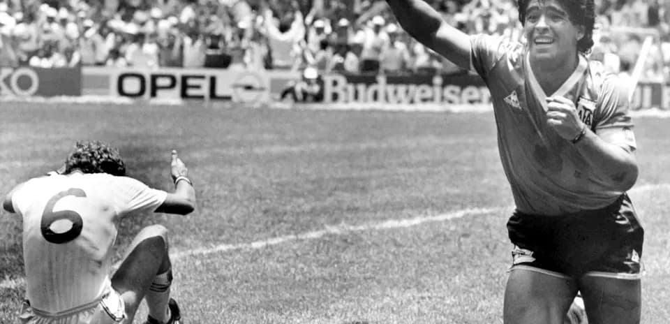 Diego Maradona celebrating after scoring a goal