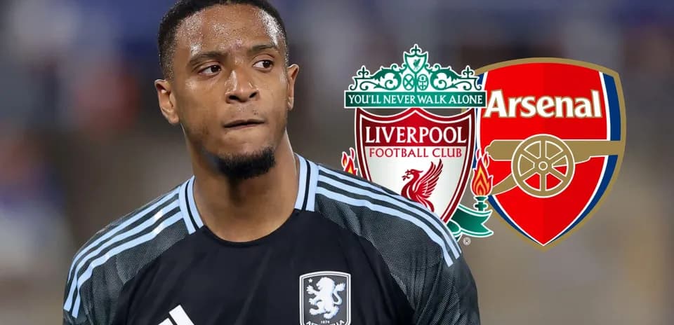 Aston Villa goalkeeper with Liverpool and Arsenal logos