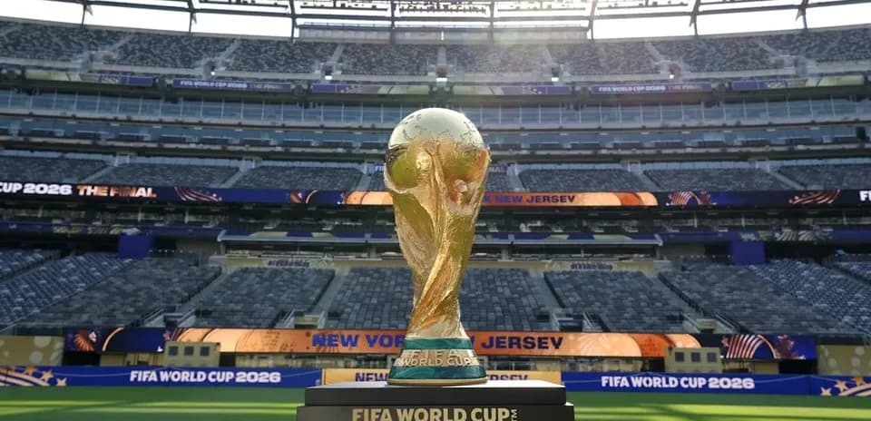 FIFA World Cup trophy displayed in stadium