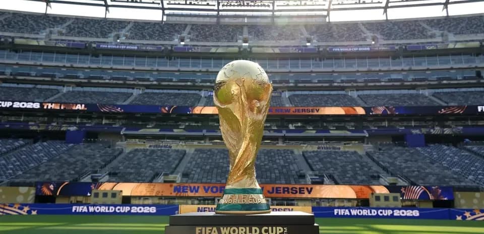FIFA World Cup trophy displayed at stadium