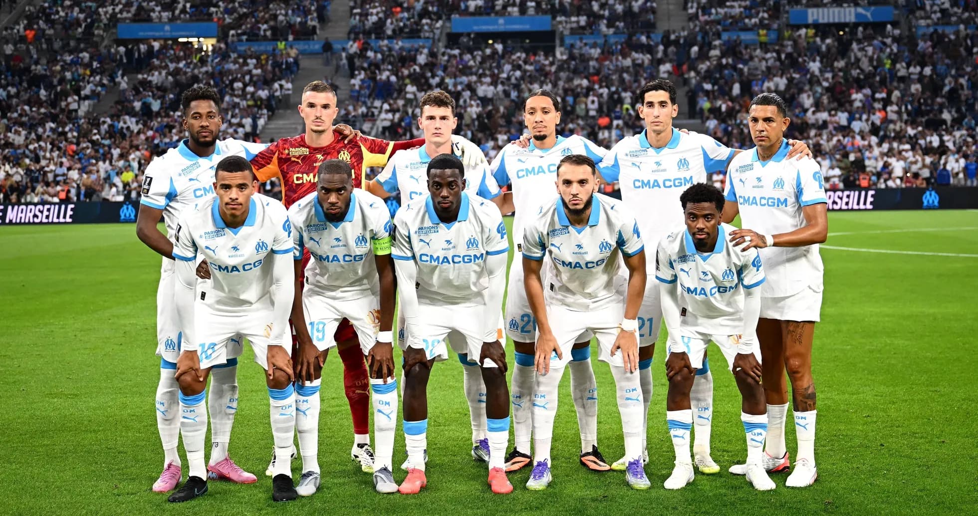 Olympique de Marseille team posing for photo