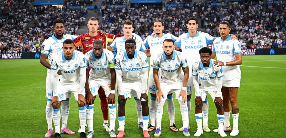 Olympique de Marseille team posing for photo