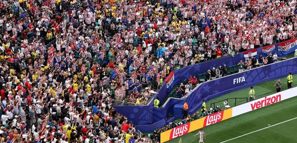 FIFA match crowd with Croatian fans celebrating