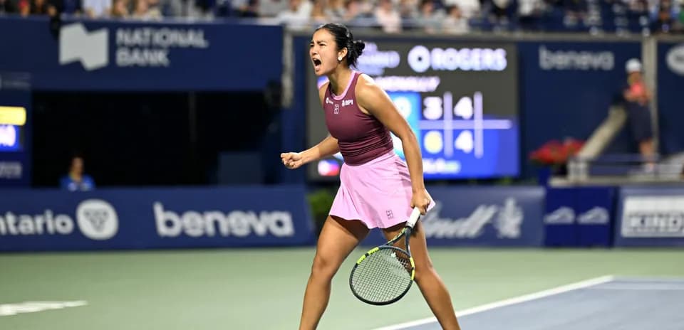 Tennis player celebrating during match at Rogers Cup