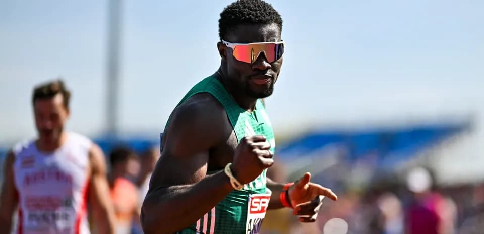 Athlete celebrating during a track event competition