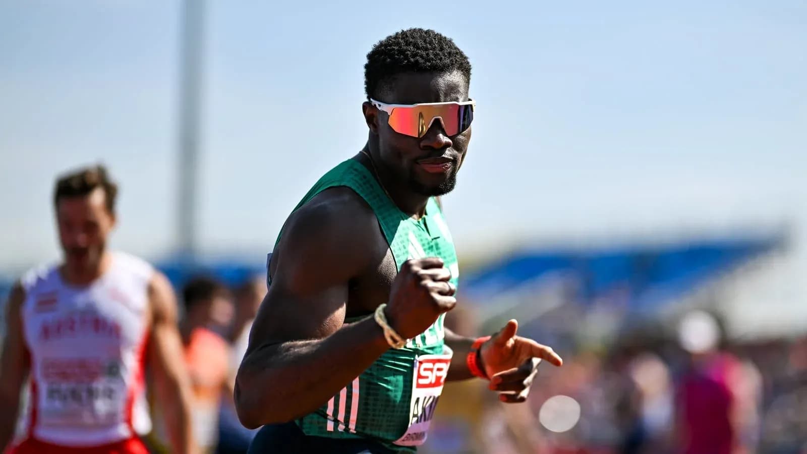 Athlete celebrating during a track event competition