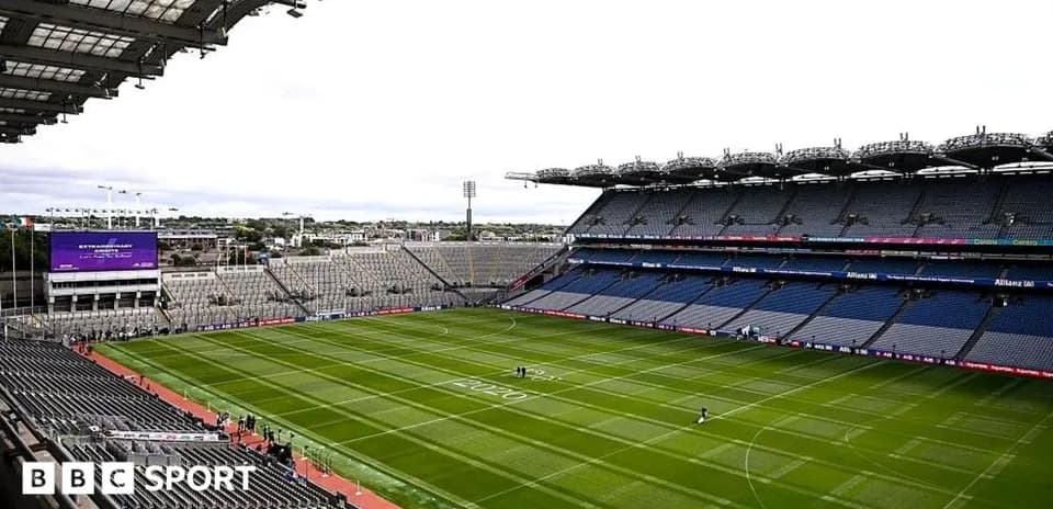 Croke Park stadium with empty seats and pitch