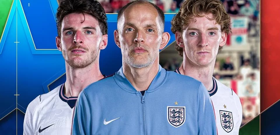 England players and coach posing for promotional image