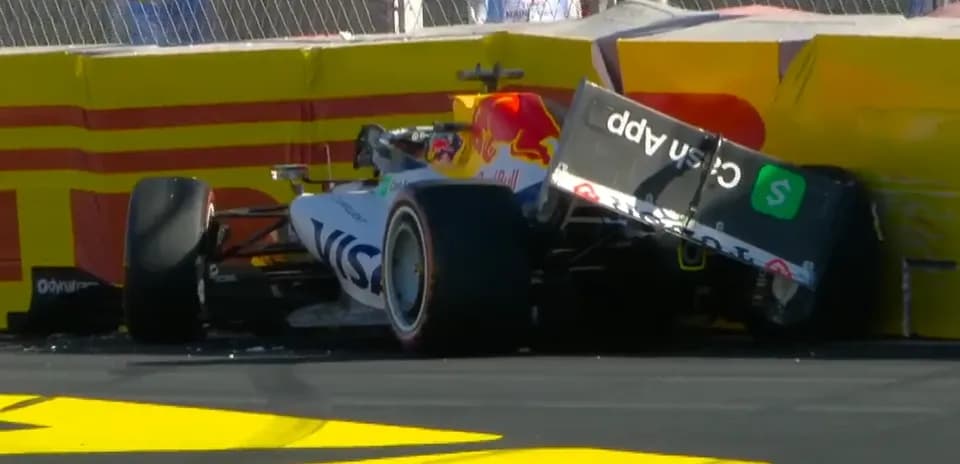 Formula 1 car crashed into safety barrier