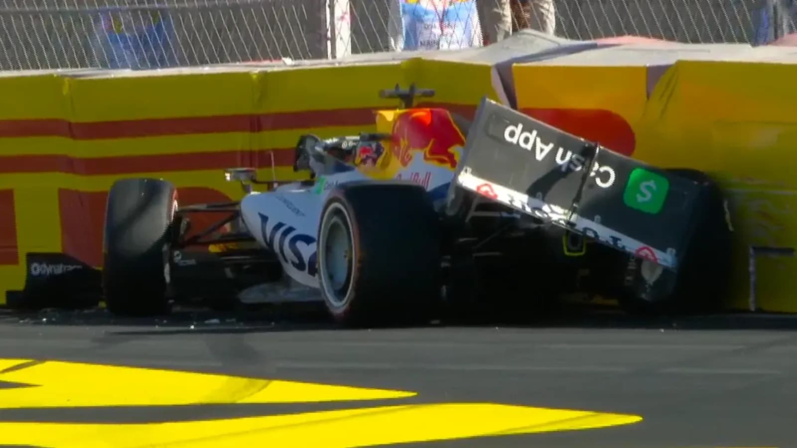 Formula 1 car crashed into safety barrier