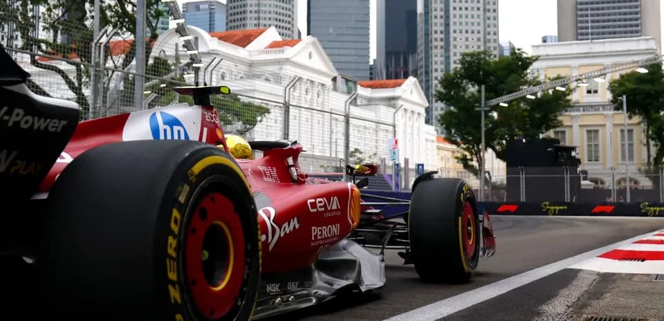 Formula 1 car racing on street circuit in Singapore