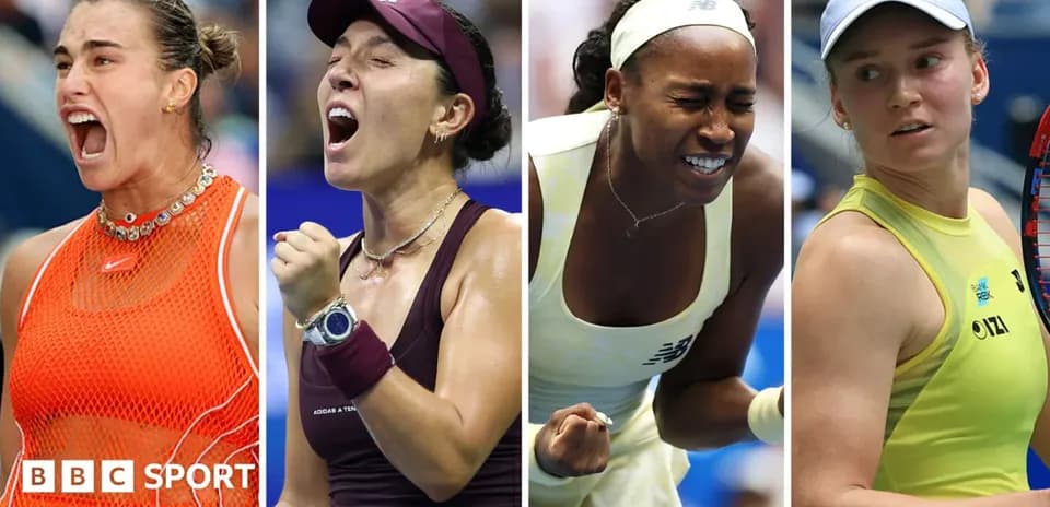 Four female tennis players celebrating during matches
