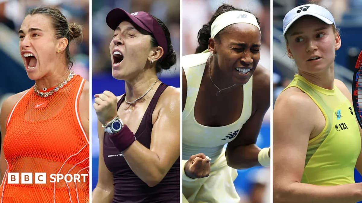 Four female tennis players celebrating during matches