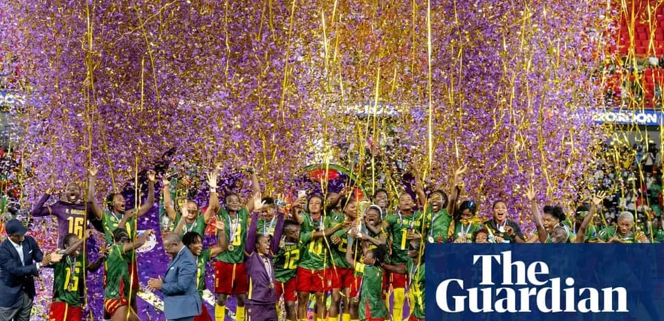Cameroon women's football team celebrating victory with confetti