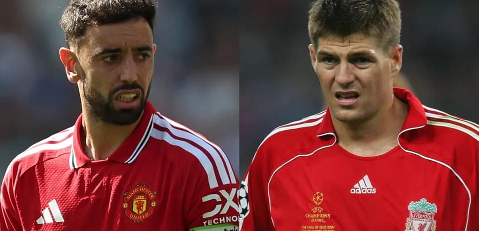 Bruno Fernandes and Steven Gerrard in team jerseys