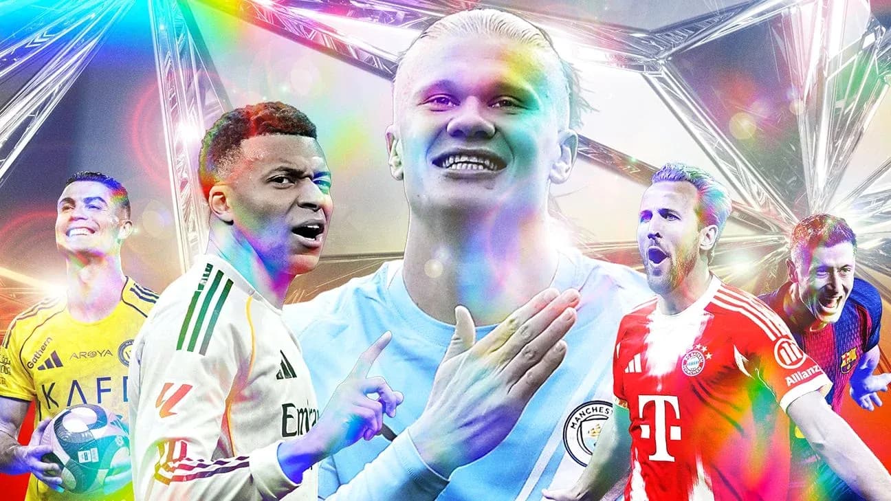 Famous football players celebrating in colorful montage