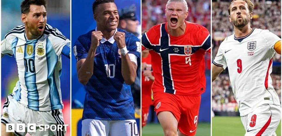 Four famous football players celebrating goals