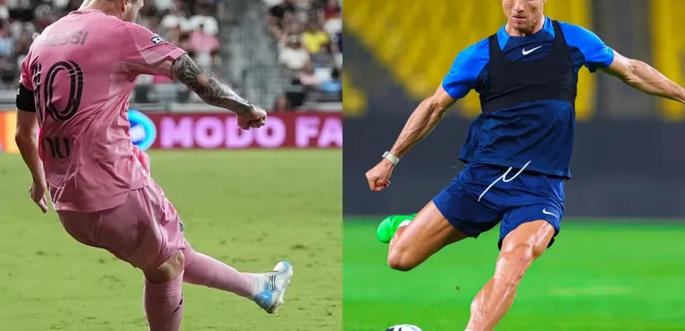 Messi and Ronaldo preparing for football actions