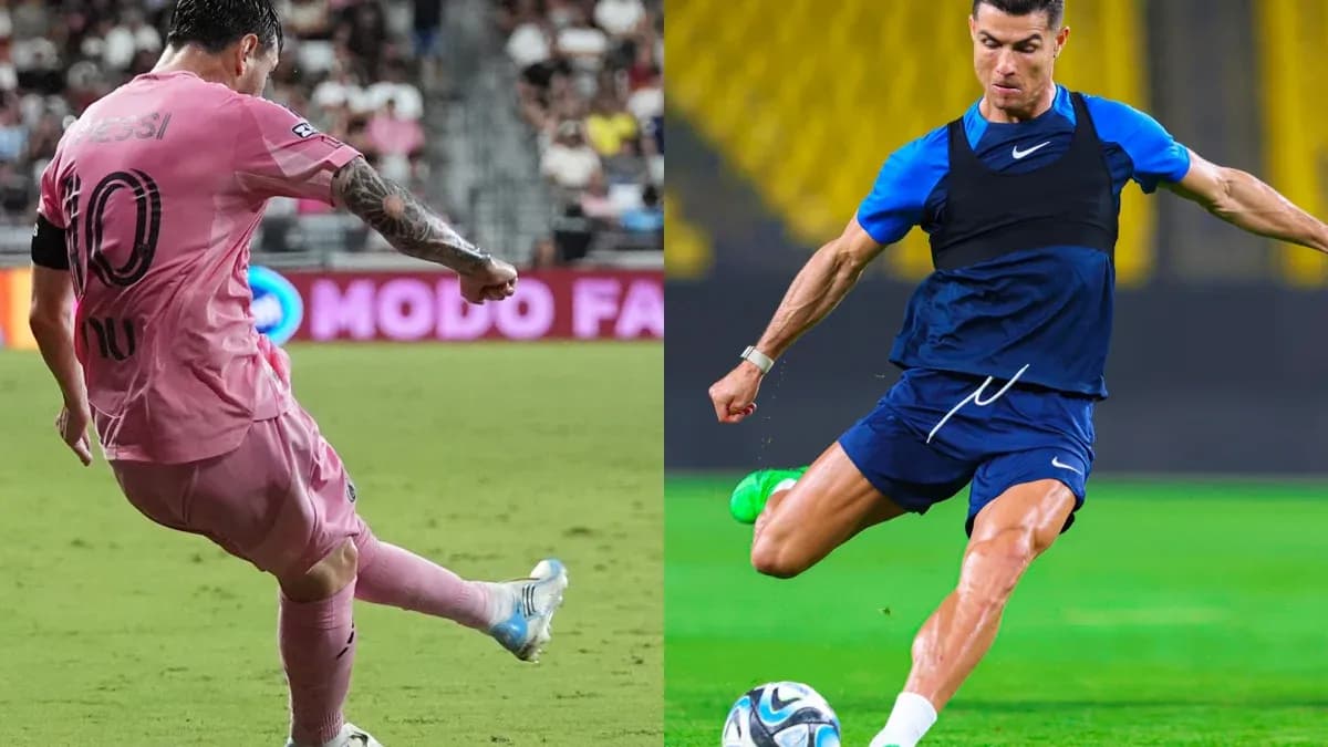 Messi and Ronaldo preparing for football actions