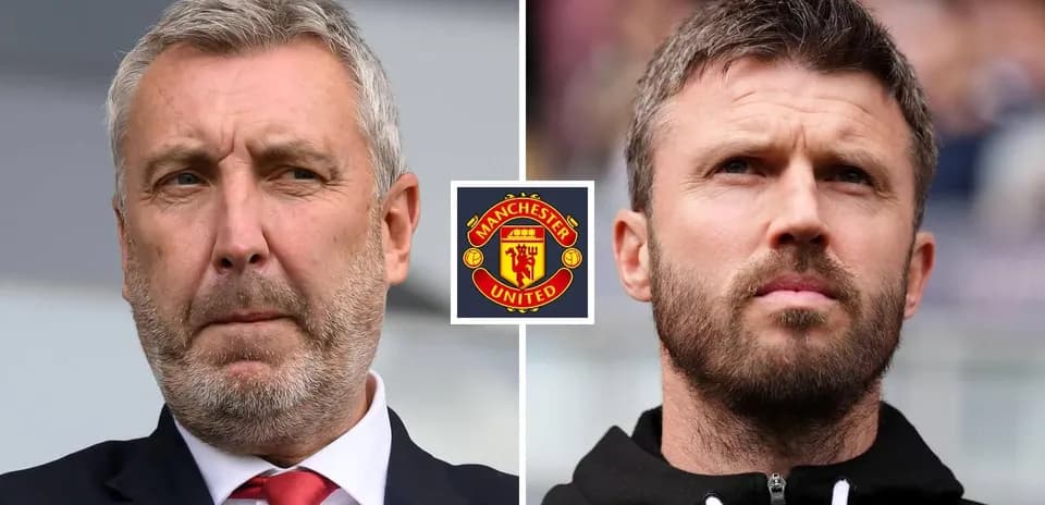 Two coaches posing with Manchester United logo