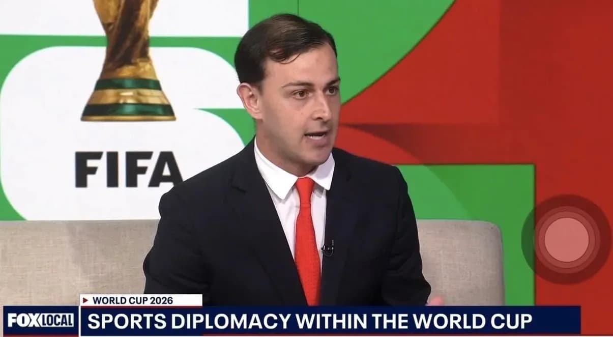 Expert discussing World Cup 2026 on news segment