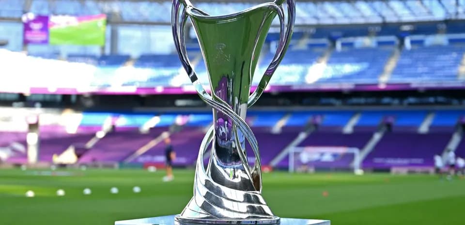 Trophy displayed on field before match