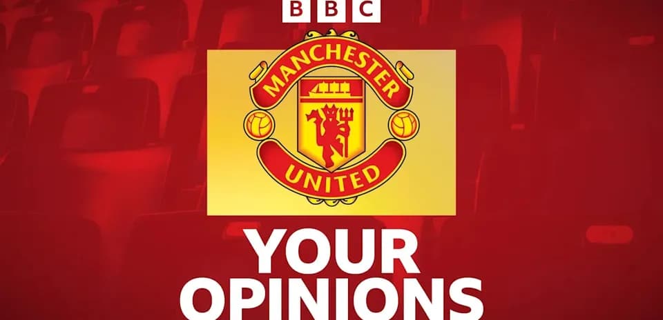 Manchester United logo with audience seating background