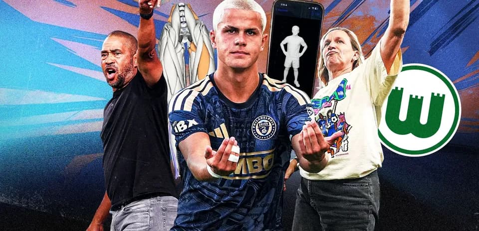 Three individuals expressing enthusiasm for soccer