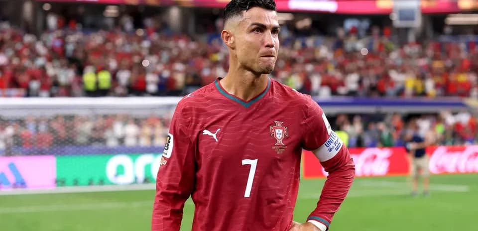 Cristiano Ronaldo in Portugal kit on the pitch