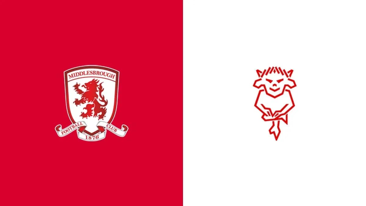 Middlesbrough and opponent team logos on contrasting backgrounds