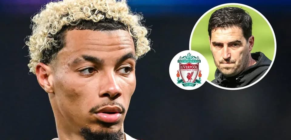 Futbolchi maydoni va Liverpool logotipi bilan kadr