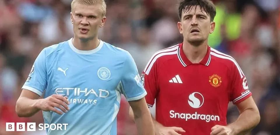 Erling Haaland and Harry Maguire during match