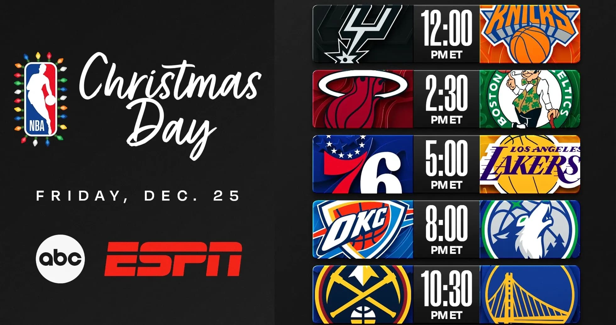 NBA Christmas Day game schedule with team logos