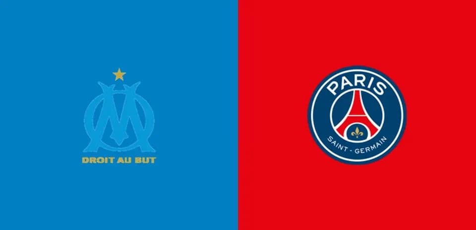 Logos of Marseille and Paris Saint-Germain teams