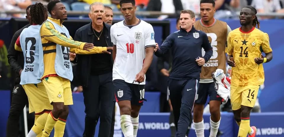 England and Ghana players interacting during match