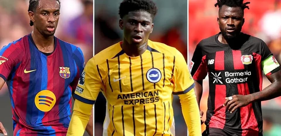 Three football players in club jerseys during match