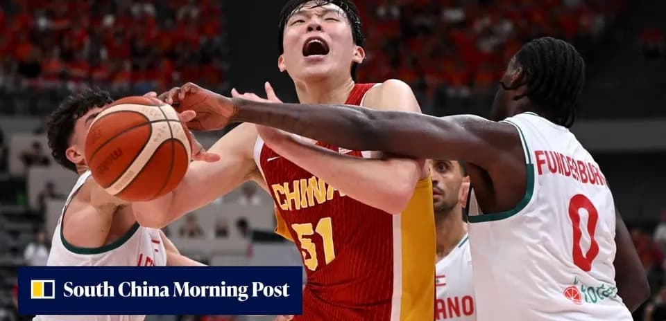 Basketball players contesting for the ball during match