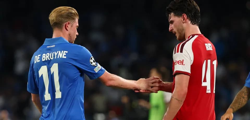De Bruyne and Rice shaking hands after match