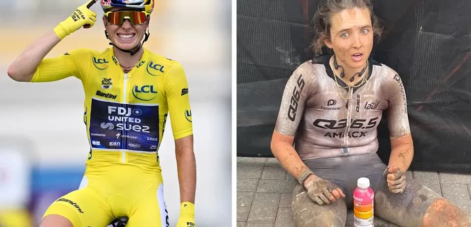 Yoshil qiyofali ikki velosipedchi, biri g'alaba qozondi