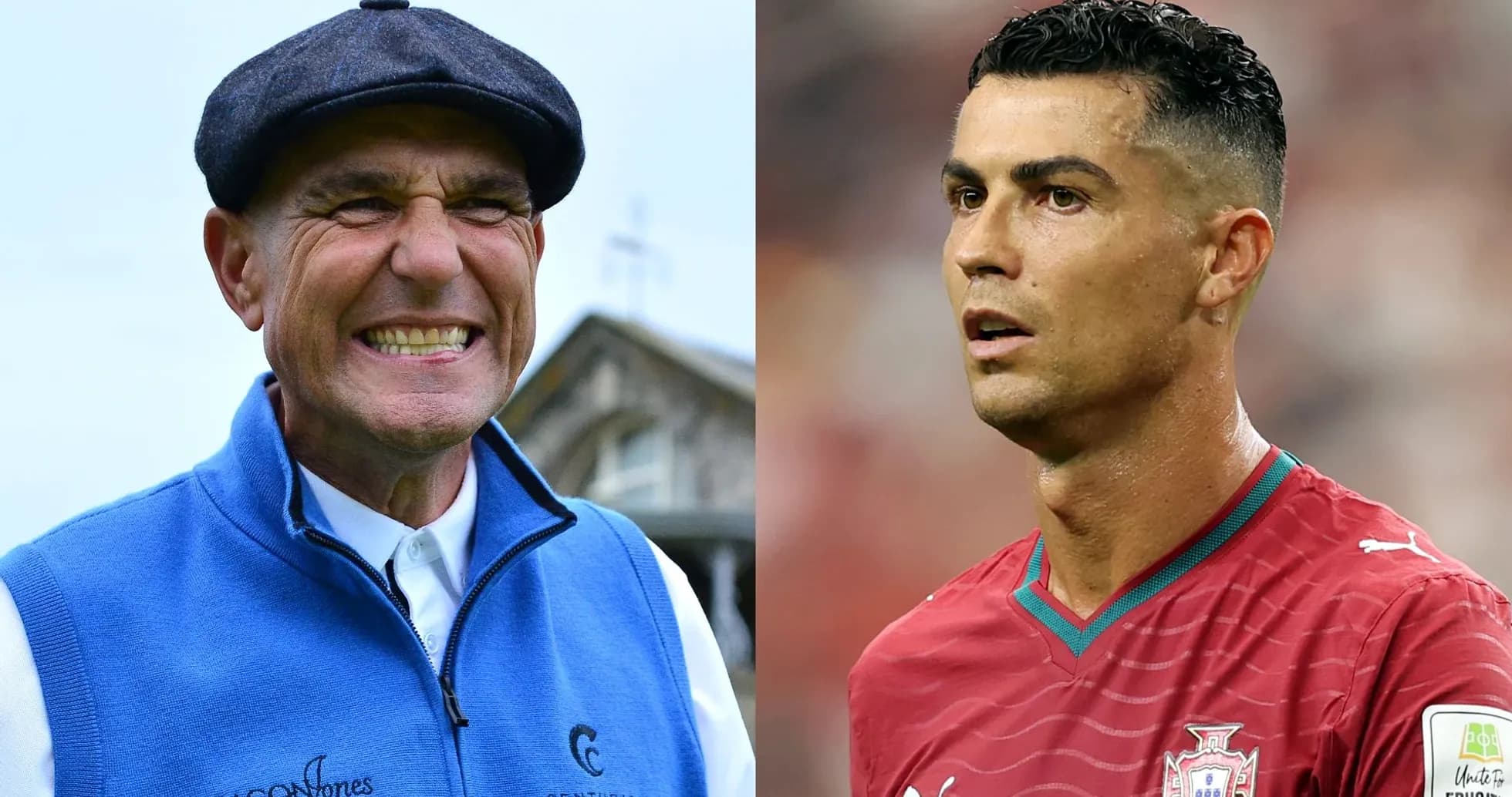 Golfer smiling and footballer in match uniform