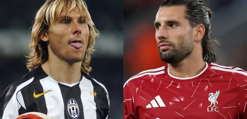 Two football players in club jerseys facing each other