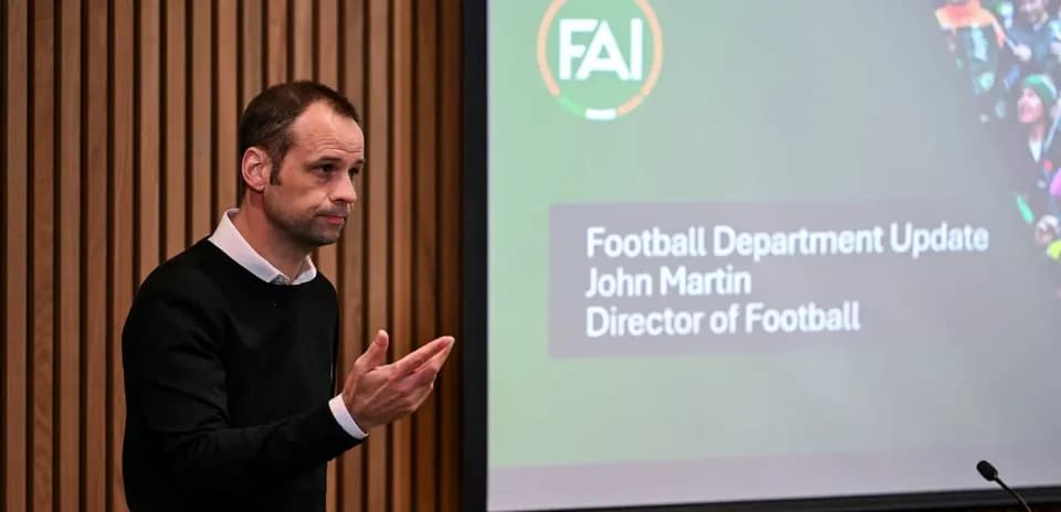 John Martin presenting at Football Department update