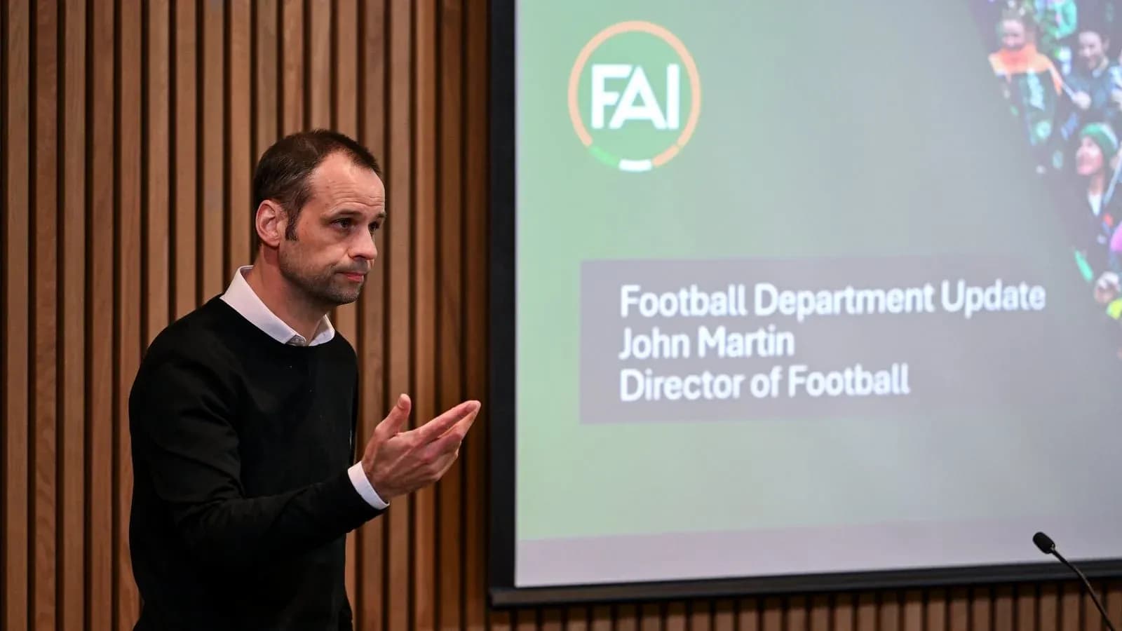 John Martin presenting at Football Department update