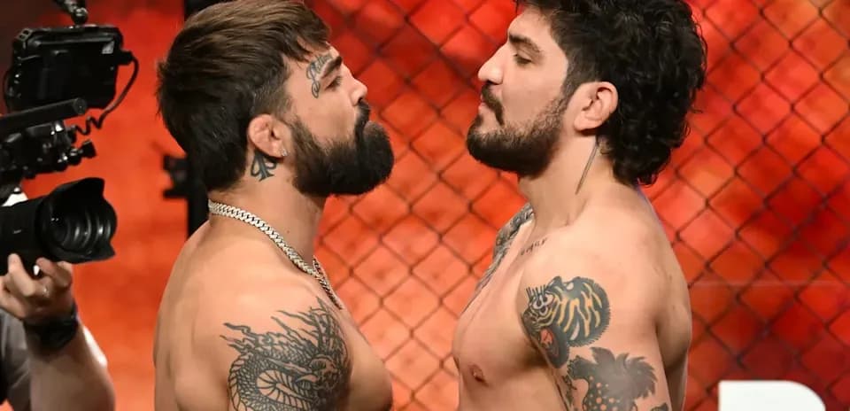 Duel between two fighters at weigh-in event