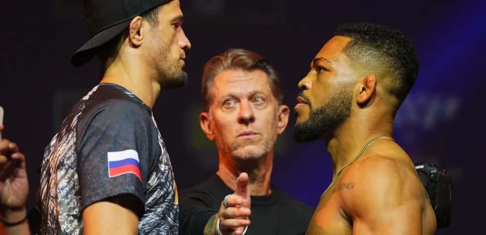 Fighters facing off during weigh-in event