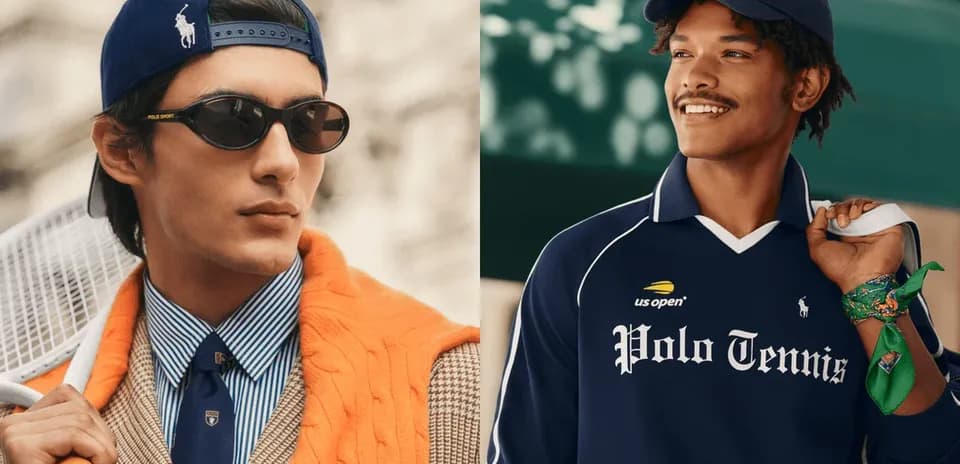 Two men in stylish tennis apparel with accessories