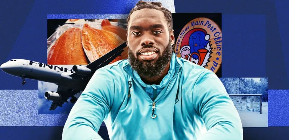 Athlete smiling with various background images