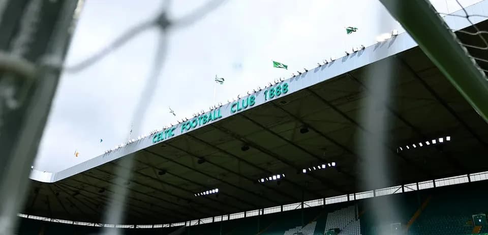 Celtic Park stadium with goal net in foreground