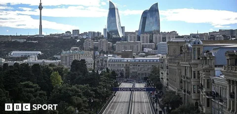 Baku cityscape with Formula 1 track and buildings