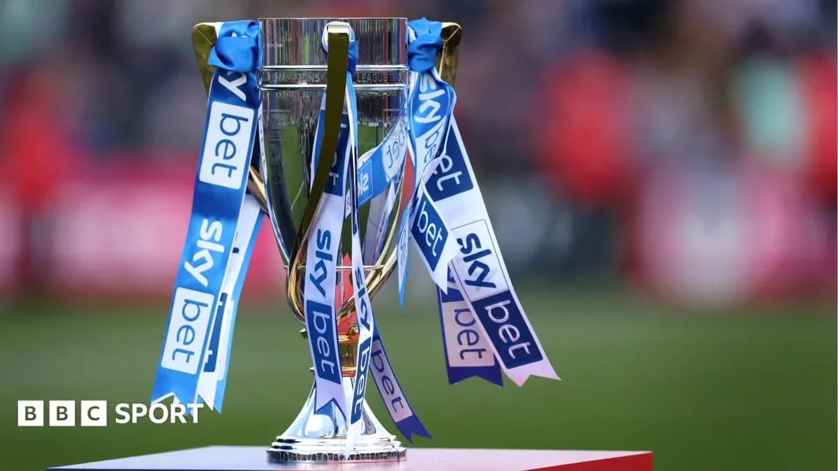 Sky Bet trophy with ribbons on display